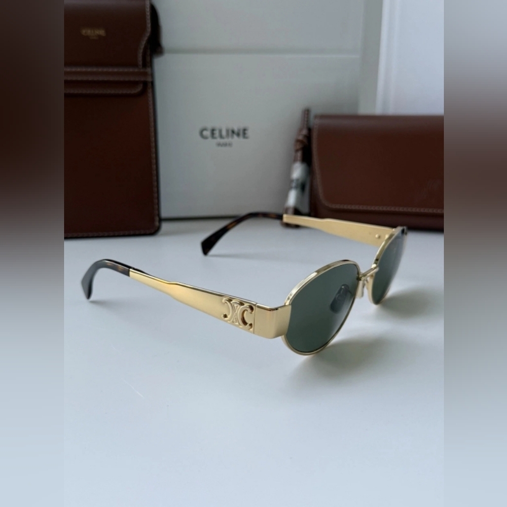 Celine Gold Metal Sunglasses with Green Lenses